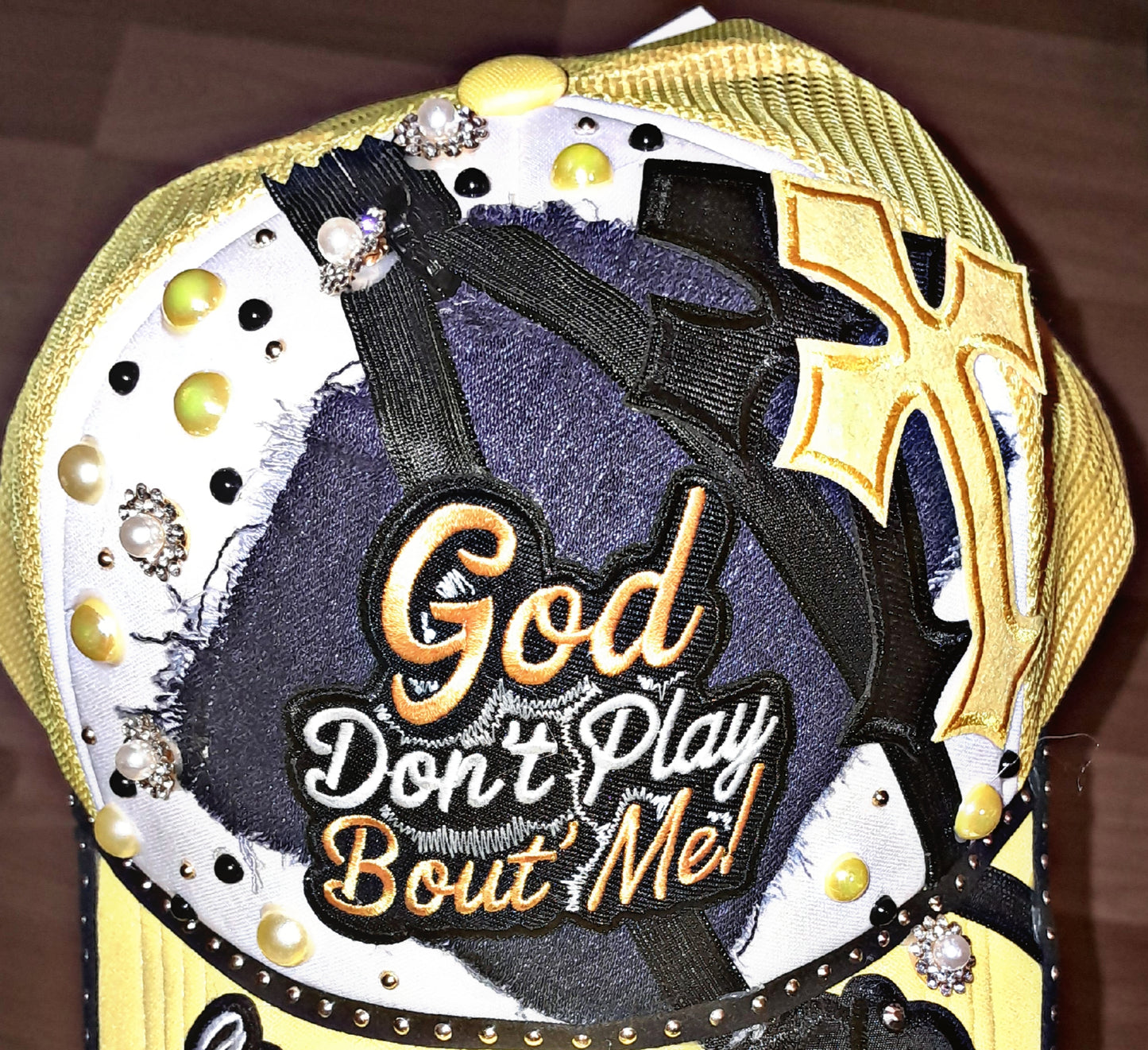 Yellow- "God don't play about me" junk hat