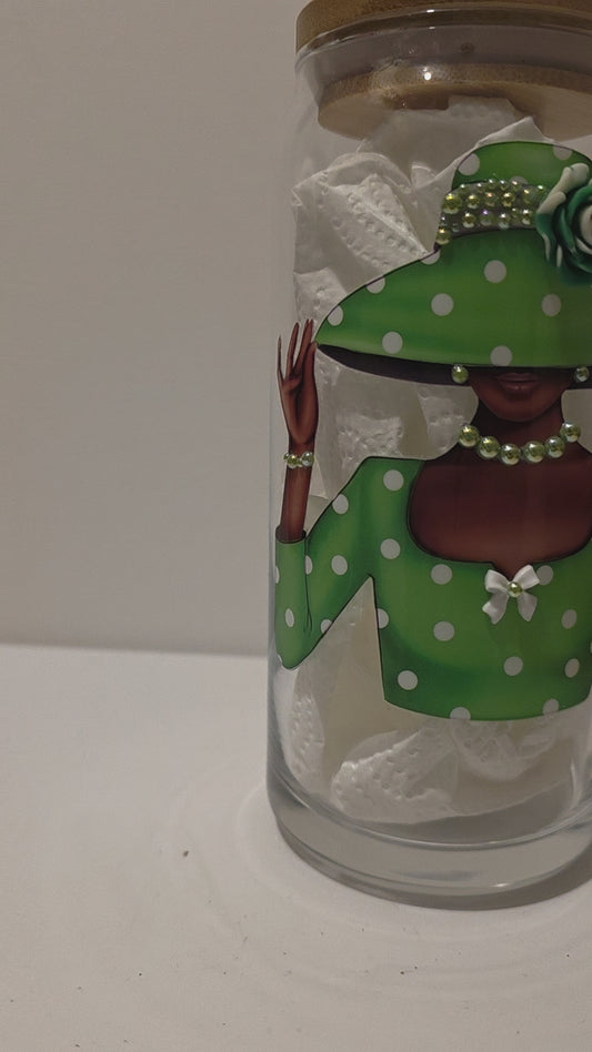 lime green bling "diva" can style glass 20 oz