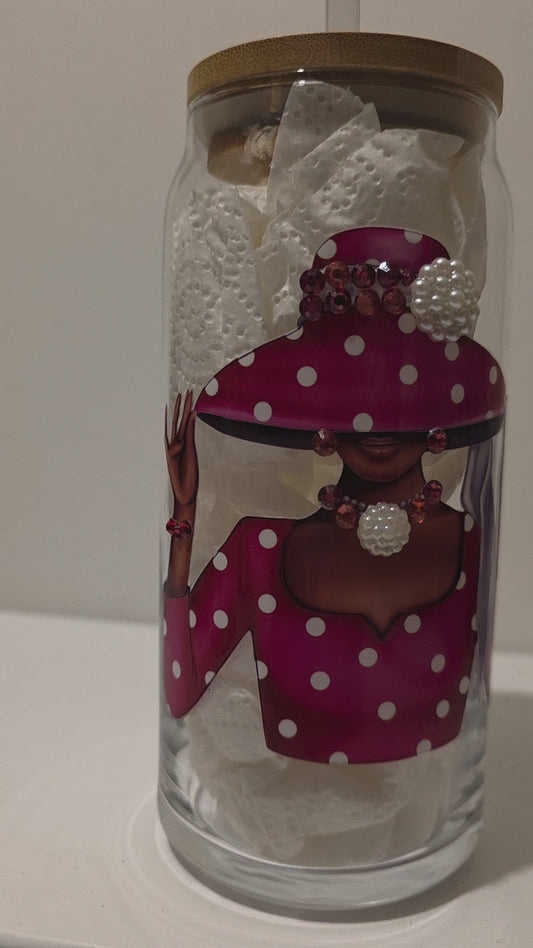 Dark pink bling "diva" can style glass