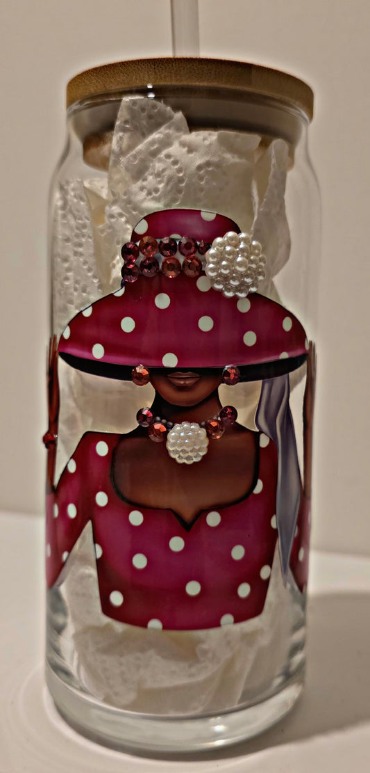 Dark pink bling "diva" can style glass