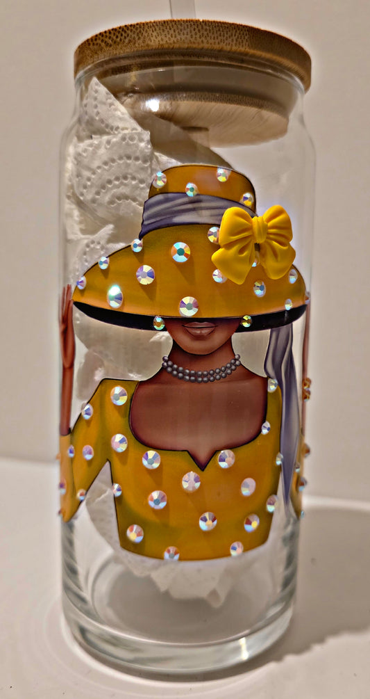 yellow bling "diva" can style glass 20oz