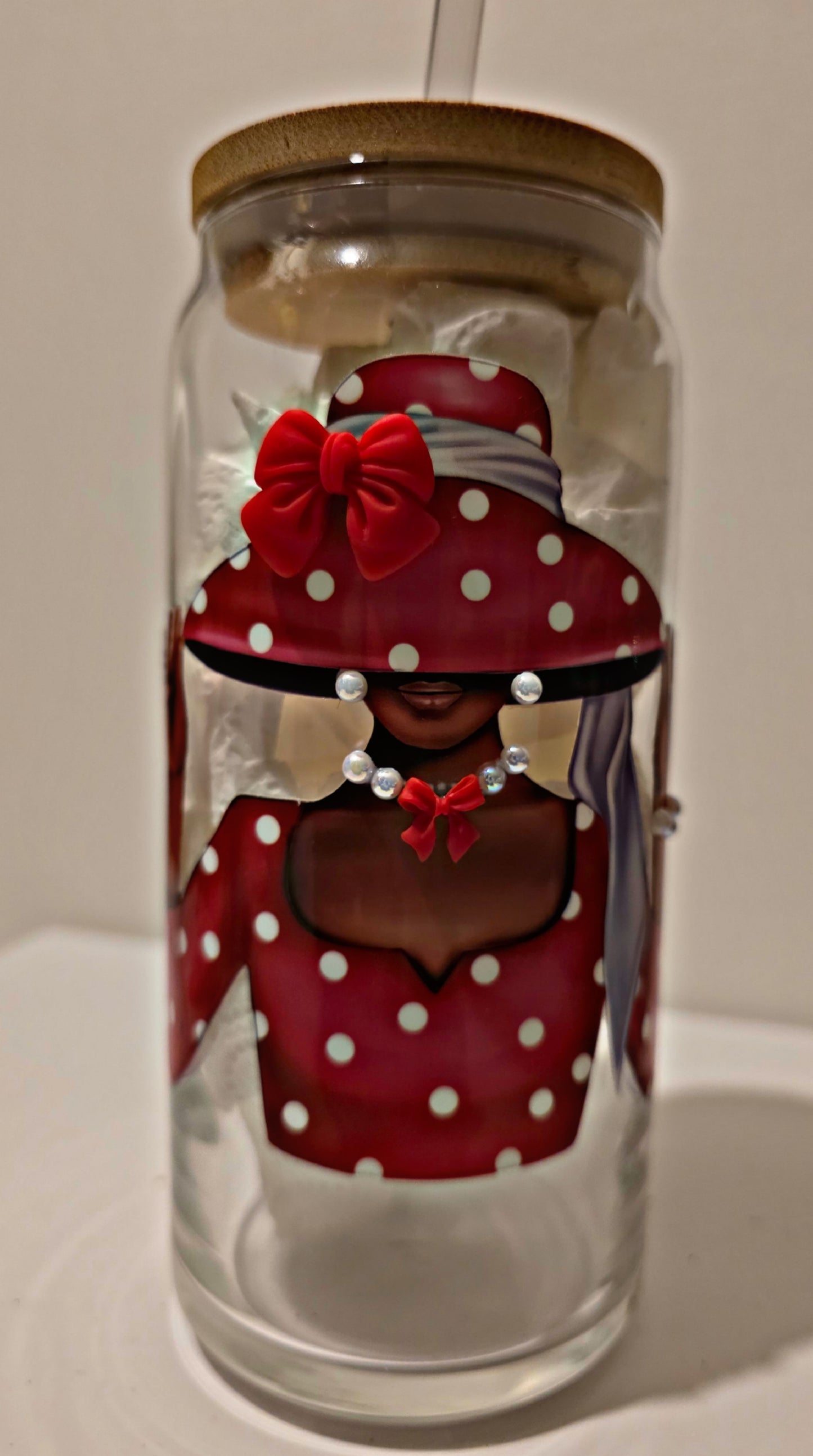 Red bling "diva" can style glass 20oz