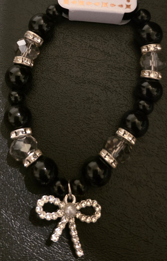 Black beaded bow bracelet