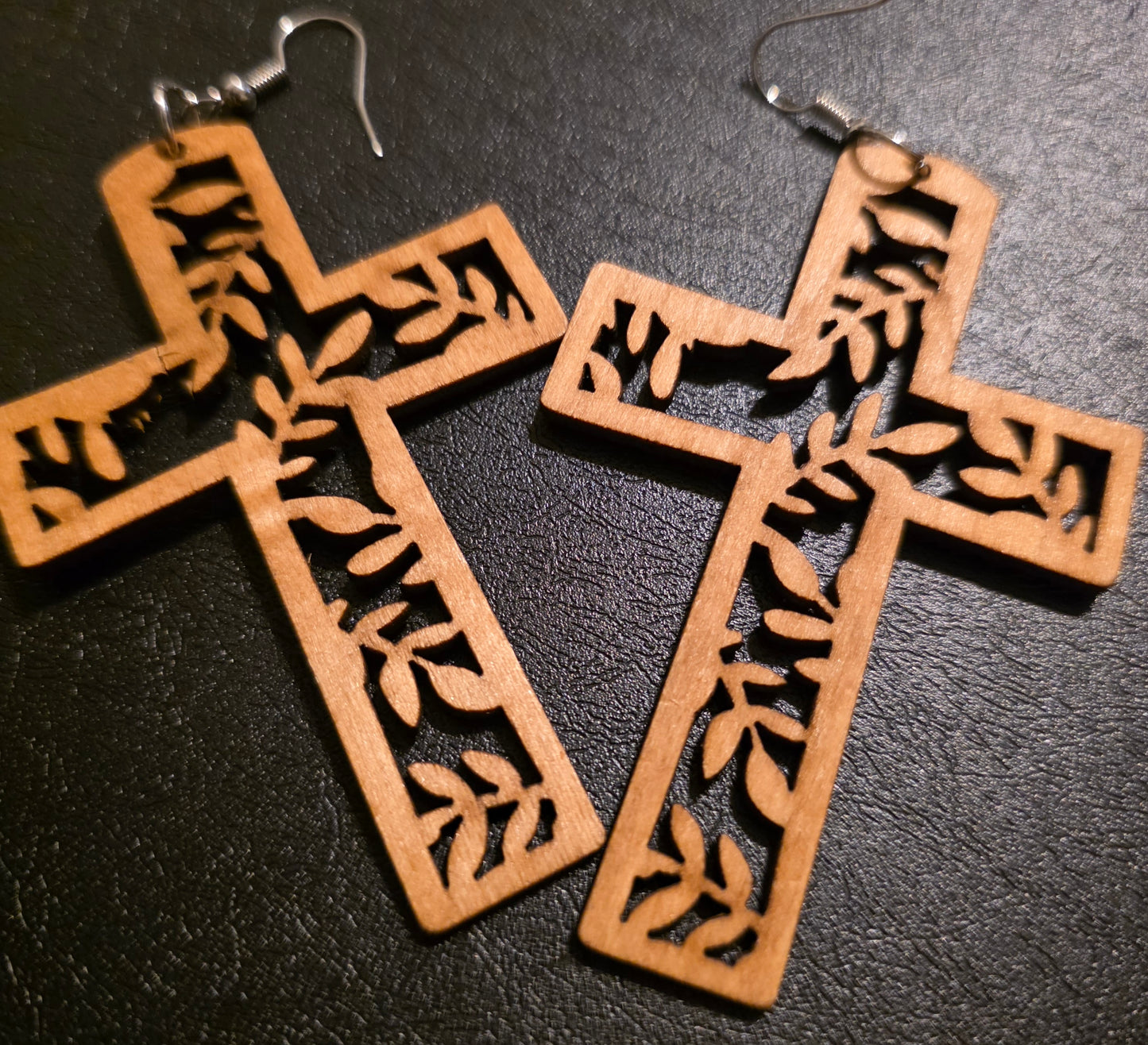 Wood Cross Earrings