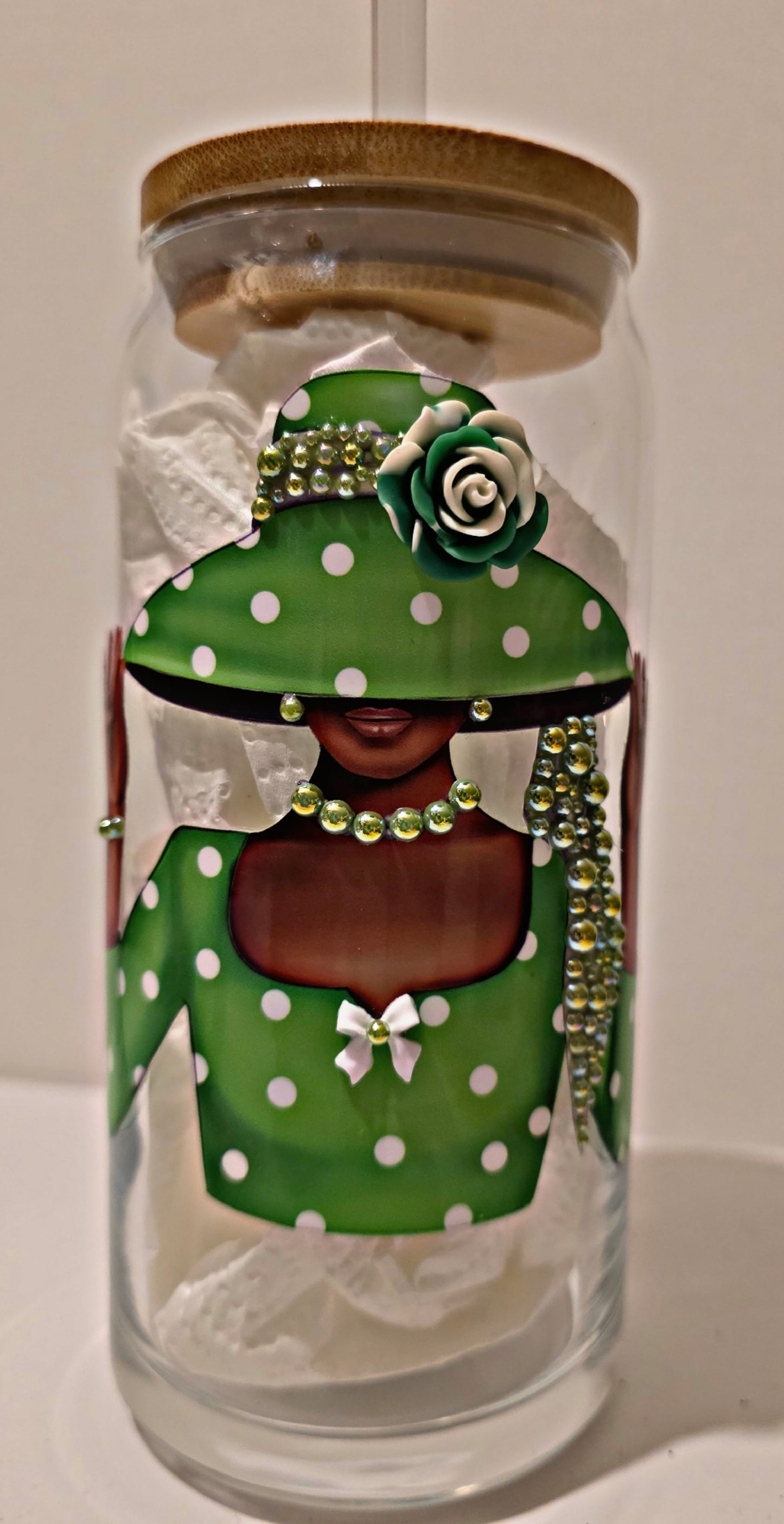 lime green bling "diva" can style glass 20 oz
